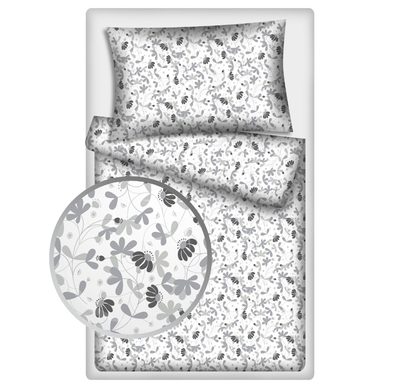 Povlečení hladká bavlna LUX - Kytičky šedé 140x200 + 70x90 cm{% if product.brand.name %} – Olzatex{% endif %}