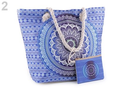 Letní / plážová taška mandala s taštičkou 39x50 cm{% if variant.name %} – 2 modrá{% endif %}