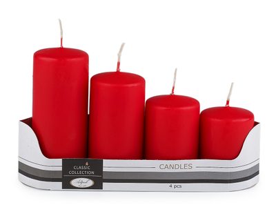 Adventní svíčky válec sestupné Ø5 cm - 4 červená mat