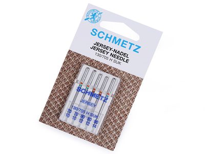 Strojové jehly Jersey sdružené 70; 80; 90 Schmetz na kartě{% if variant.name %} – nikl{% endif %}