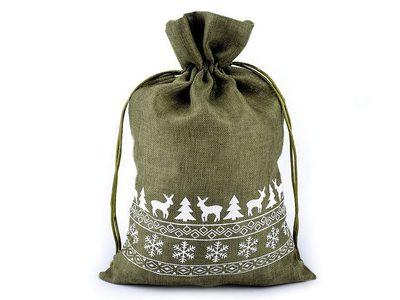 Dárkový vánoční / mikulášský pytlík 20x30 cm{% if variant.name %} – 2 zelená khaki{% endif %}