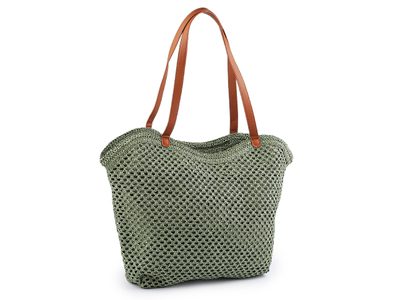 Háčkovavá kabelka z rafie - lýka se zipem 47x36 cm{% if variant.name %} – 2 zelenkavá{% endif %}