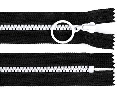 Kostěný zip barevný No 5 délka 25 cm s ozdobným jezdcem{% if variant.name %} – 2 černá bílá{% endif %}