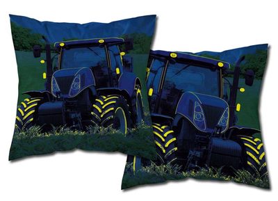 Povlak na polštářek Traktor blue svítící Bavlna, 40/40 cm – fotka 2