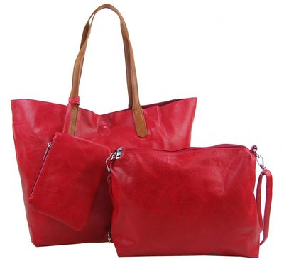 Velká červená shopper dámská taška s crossbody uvnitř – fotka 3