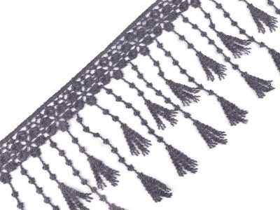Vzdušná krajka s třásněmi šíře 12 cm METRÁŽ{% if variant.name %} – šedá tmavá{% endif %}