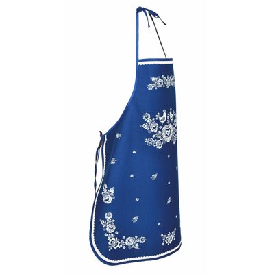 Kuchyňská zástěra Folk podklad modrý 64x76 cm – fotka 1