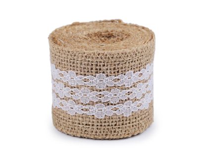 Jutová stuha s krajkou šíře 50 mm, 60 mm{% if variant.name %} – 7 (50 mm) režná přírodní{% endif %}