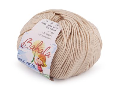 Pletací vlněná, hedvábná příze Babala 50 g{% if variant.name %} – 2 (009) béžová světlá{% endif %}