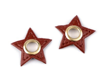 Průchodka s koženkovou hvězdou k našití, průvlek 8 mm 20 kusů{% if variant.name %} – 2 hnědá koňak - zlatá {% endif %}