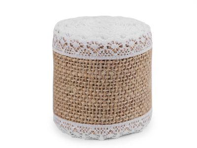 Jutová stuha s krajkou šíře 50 mm, 60 mm{% if variant.name %} – 8 (60 mm) režná přírodní{% endif %}