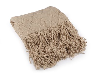 Pletený přehoz s třásněmi 130×155 cm{% if variant.name %} – 2 béžová{% endif %}