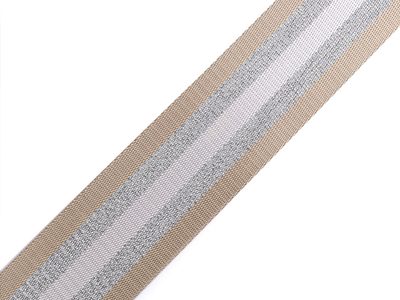 Hladký oboustranný popruh s lurexem šíře 50 mm METRÁŽ{% if variant.name %} – 2 béžová stříbrná{% endif %}