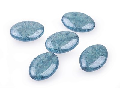 Skleněné korálky praskačky ovál s listrem 14x20 mm 5ks{% if variant.name %} – 3 (14464) modrá sv.{% endif %}
