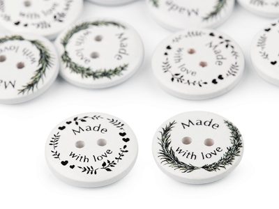 Dřevěný dekorační knoflík Made with love 5ks{% if product.brand.name %} – Galanterka{% endif %}