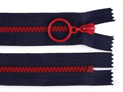 Kostěný zip barevný No 5 délka 25 cm s ozdobným jezdcem{% if variant.name %} – 14 (330) modrá tmavá červená{% endif %}