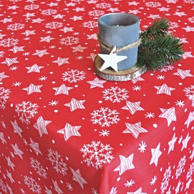 Hvězdičky a vločky Vánoční ubrusy – červené 120x140 cm{% if product.brand.name %} – Olzatex{% endif %}