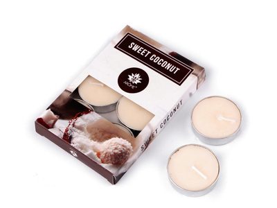Vonná čajová svíčka 11 g x 6 kusů{% if variant.name %} – 4 (sweet coconut) béžová sv.{% endif %}