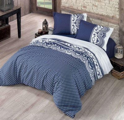Bavlněné povlečení DELUX CANZONE modré - 1x 240/200, 2x 70/90cm