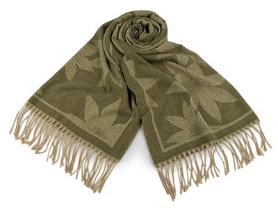 Zimní šála / pléd s třásněmi 70x185 cm{% if variant.name %} – 2 zelená khaki{% endif %}