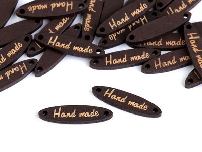 Dřevěná cedulka / ozdoba Handmade 6x27 mm balení 10 kusů{% if variant.name %} – 3 hnědá tm.{% endif %}