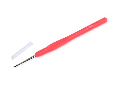 Háček na háčkování se silikonovou rukojetí, zlatá špička vel. 0,5; 0,6; 0,8; 1; 1,25{% if variant.name %} – 4 (1 mm) růžová korálová{% endif %}