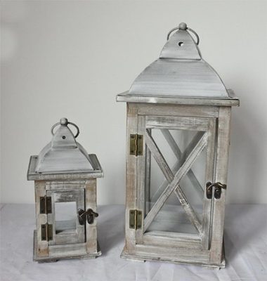 Sada 2 ks dřevěná lucerna, S/2 D7085 - výška 23,5 cm, 40 cm – fotka 1
