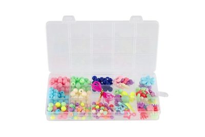 Korálky plastové barevné se šňůrkou v plastové krabičce 10x17x2cm 24ks v boxu – fotka 4