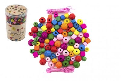 Korálky dřevěné barevné s gumičkami cca 800 ks ve velké plastové dóze 10x15cm{% if product.brand.name %} – Teddies{% endif %}
