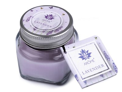 Malá vonná svíčka ve skle s jmenovkou{% if variant.name %} – 4 (Lavender) fialová lila{% endif %}