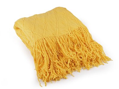 Pletený přehoz s třásněmi 130×155 cm{% if variant.name %} – 3 hořčicová{% endif %}