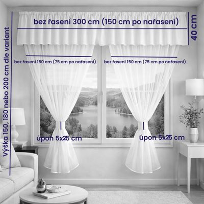 Voálový set s kanýrem Rongo 2x 200x150 cm + kanýr 40x300 cm bílá – fotka 1