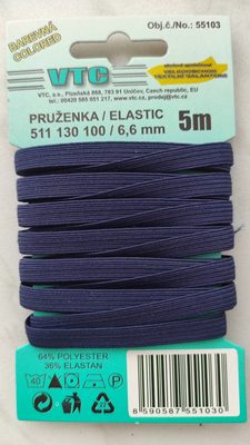 Pruženka líčková 6,6 mm barevná - karta 5 m{% if variant.name %} – 7704 tmavě modrá{% endif %}