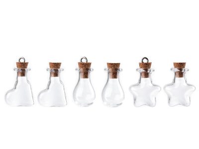 Skleněná lahvička s korkem srdce, hvězda, baňka 5 kusů{% if product.brand.name %} – Galanterka{% endif %}