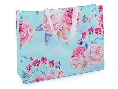 Nákupní taška s květy růže, velká 32x42 cm omyvatelná{% if variant.name %} – 2 mint bílá{% endif %}
