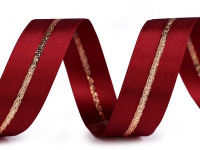 Vánoční atlasová stuha s lurexem oboulící šíře 25 mm návin 20 m{% if variant.name %} – 646 bordó - zlatá{% endif %}