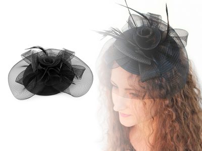 Fascinátor / klobouček květ s peřím a síťkou{% if product.brand.name %} – Stoklasa{% endif %}