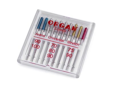 Strojové jehly sdružené Jeans 90;100, Universal 70;80;90, Stretch 75;90 Organ{% if variant.name %} – nikl{% endif %}