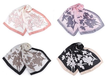 Saténový šátek / šála s květy 90x180 cm{% if product.brand.name %} – Stoklasa{% endif %}
