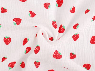 Mušelín / dvojitá gázovina jahody METRÁŽ{% if product.brand.name %} – Stoklasa{% endif %}