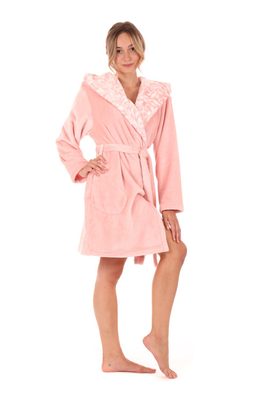 Krátký dámský župan s kapucí Flora růžová perla 48 56 3050 – fotka 3