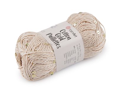 Pletací příze Cotton Gold Paillettes s flitry 50 g{% if variant.name %} – 3 (7104) režná zlatá{% endif %}