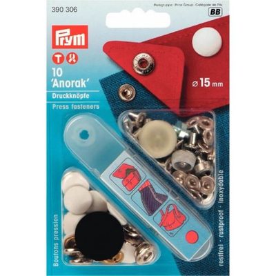 Knoflík stiskací ANORAK 15 mm LAK bílá{% if product.brand.name %} – PRYM{% endif %}