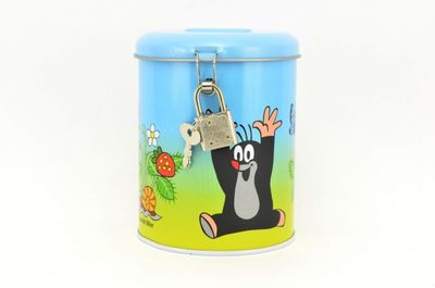 Pokladnička Krtek válec se zámkem plech 9x11cm v sáčku – fotka 2