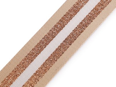 Hladký oboustranný popruh s lurexem šíře 50 mm METRÁŽ{% if variant.name %} – 2 béžová světlá měděná{% endif %}