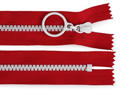 Kostěný zip barevný No 5 délka 25 cm s ozdobným jezdcem{% if variant.name %} – 8 (148) červená bílá{% endif %}