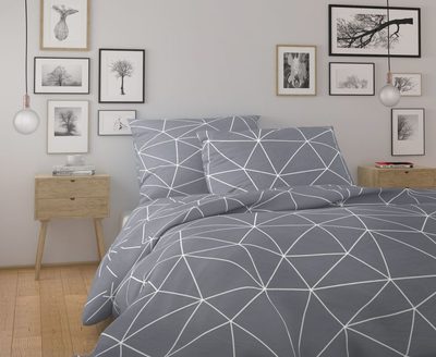 Bavlněné povlečení NORDIC COLLECTION GRID šedé{% if variant.name %} – 1x 220/200, 2x 70/90cm{% endif %}
