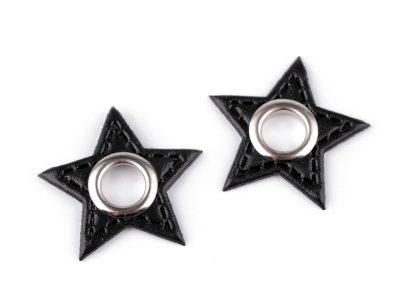 Průchodka s koženkovou hvězdou k našití, průvlek 8 mm 20 kusů{% if variant.name %} – 3 černá - nikl {% endif %}