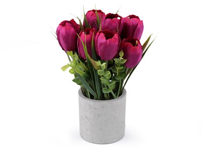 Umělé tulipány v květináči 22 cm{% if variant.name %} – 6 fuchsiová tm.{% endif %}