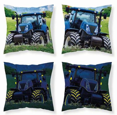 Povlak na polštářek Traktor blue svítící Bavlna, 40/40 cm – fotka 1